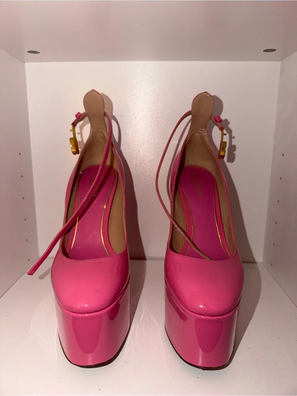 Valentino Hot Pink Patent Platform Slingback Pumps